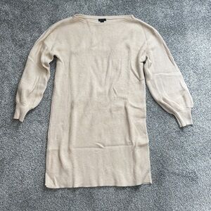 Neutral Beige Ribbed Knit Sweater Dress